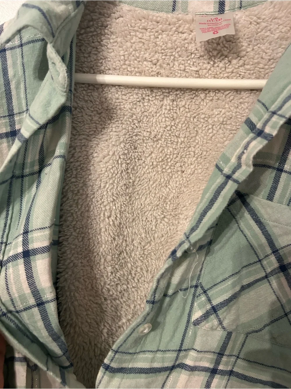 No Boundaries Mint Green Plaid Sherpa-Lined Shirt Jacket - Picture 5 of 6